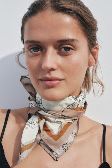 EMBROIDERED FLORAL SCARF - Ecru by Zara - Image 0