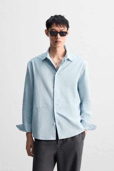 LINEN/COTTON SHIRT - Sky blue by Zara