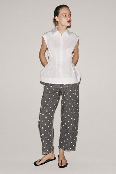 ZW COLLECTION MID-WAIST ANKLE RELAXED DOT JEANS - Pearl grey by Zara
