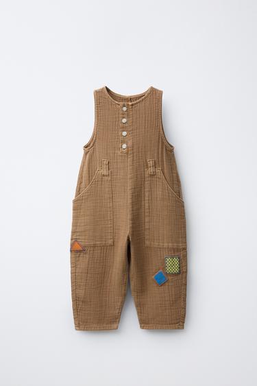 LONG RUSTIC PATCH DUNGAREES - Light brown by Zara