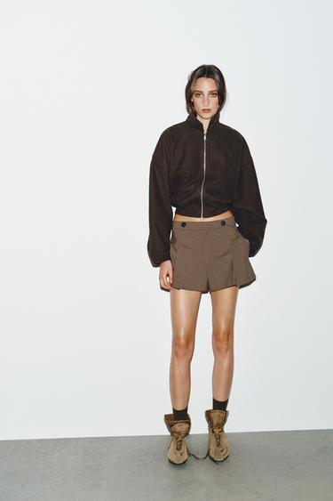 PLEATED BUTTON SHORTS - Khaki by Zara