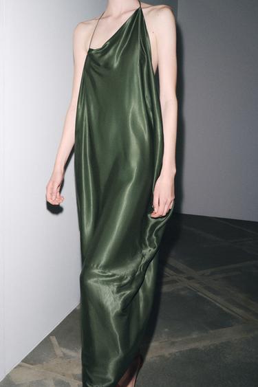 ZW COLLECTION ASYMMETRIC SATIN DRESS - Khaki by Zara