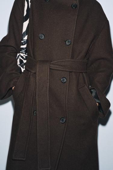 OVERSIZED WOOL COAT ZW COLLECTION - Chocolate by Zara