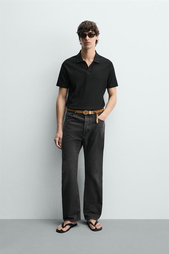 VERTICAL TEXTURE POLO SHIRT - Black by Zara - Image 0