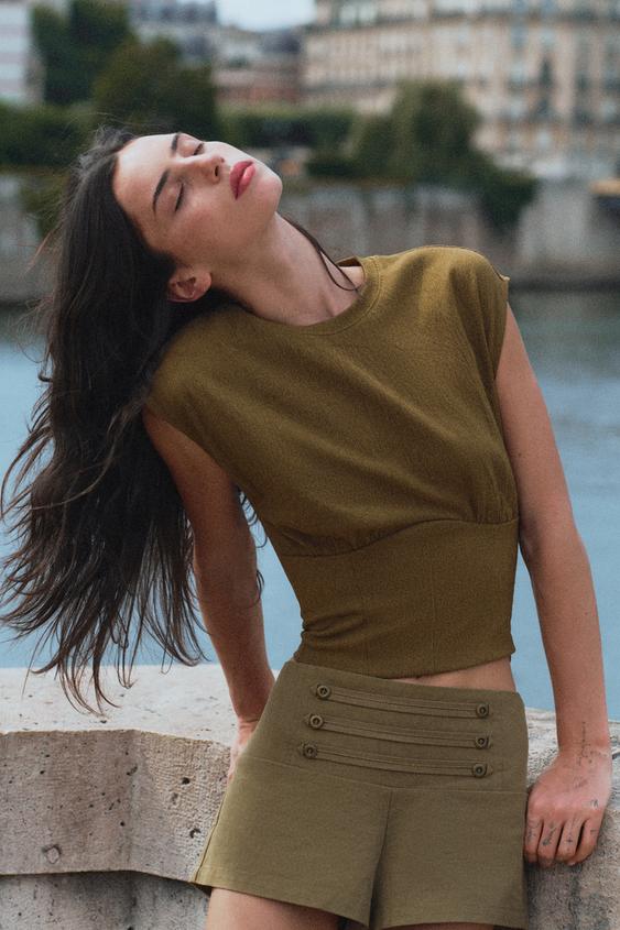 TEXTURED CORSETRY-INSPIRED TOP - Khaki by Zara - Image 0