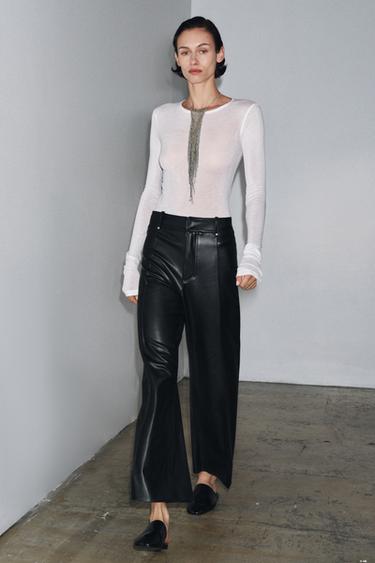 ZW COLLECTION TAILORED WIDE-LEG LEATHER-EFFECT TROUSERS - Black by Zara