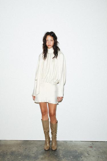 SATIN FOULARD SHORT DRESS - Oyster-white by Zara