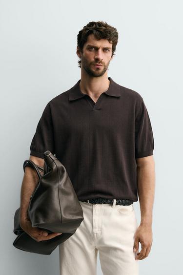 REGULAR FIT RIBBED KNIT POLO SHIRT - Chocolate by Zara