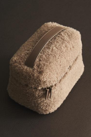 FURRY TOILETRY BAG - Taupe Grey by Zara