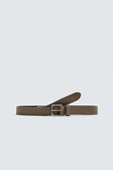 NUBUCK LEATHER BELT - Brown / Taupe by Zara