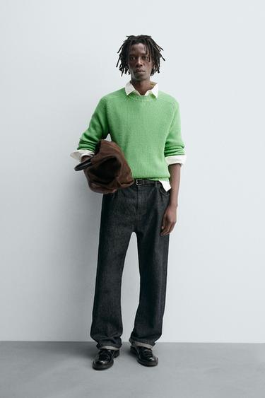 COTTON-CASHMERE TEXTURED SWEATER - Green by Zara - Image 0