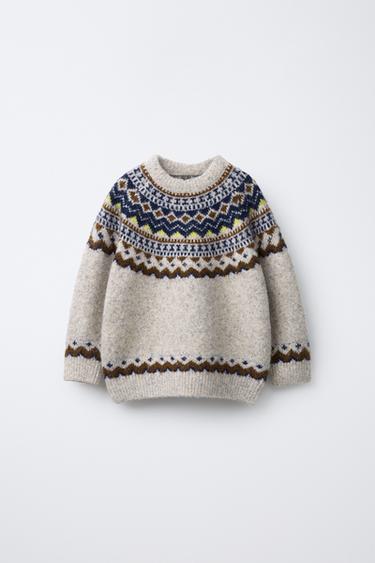 JACQUARD KNIT JUMPER - Grey / Blue by Zara
