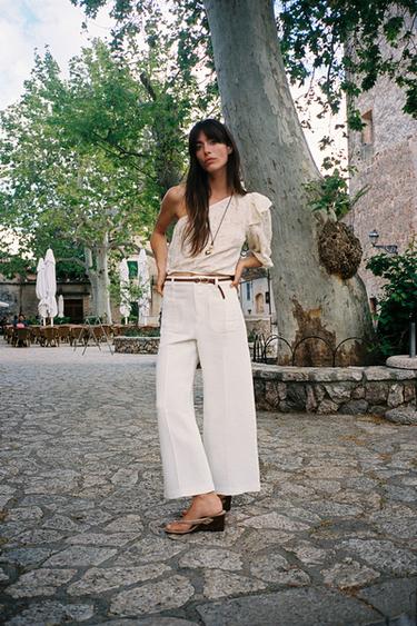 ASYMMETRIC EMBROIDERED TOP - Ecru by Zara - Image 0