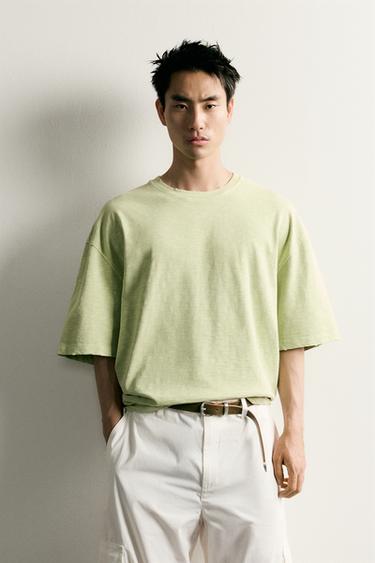 WASHED SLUB KNIT RELAXED FIT T-SHIRT - Green / Blue by Zara
