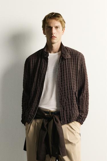 CHECKED CROPPED FIT JACKET - Chocolate by Zara