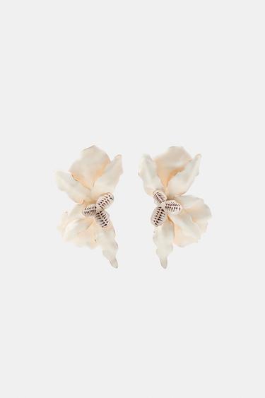 MAXI FAN FLOWER EARRINGS - Cream by Zara
