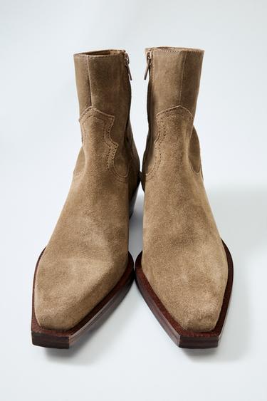 SPLIT SUEDE COWBOY ANKLE BOOTS - Dark tan by Zara