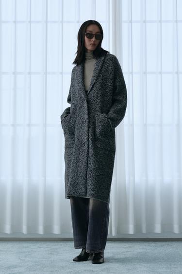 KNIT COAT WITH WRAPAROUND COLLAR - Grey by Zara