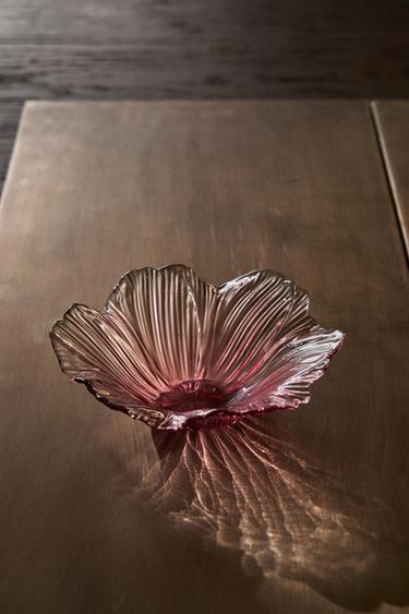 OMBRÉ COLOURED FLORAL GLASS BOWL - Pink by Zara