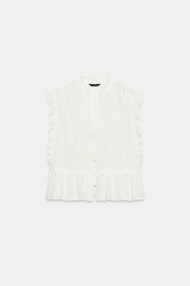 EMBROIDERED RUFFLE TOP - White by Zara