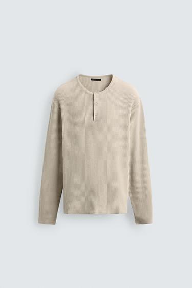TEXTURED HENLEY JUMPER - Ecru by Zara