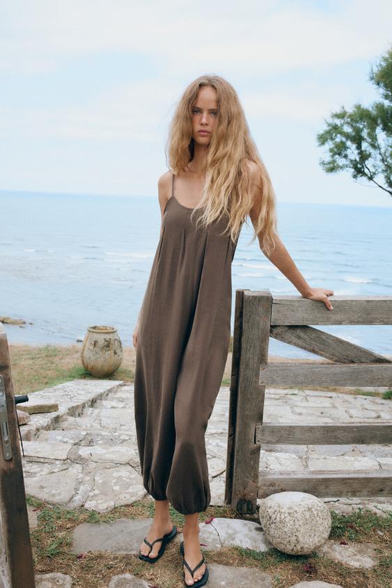 FLOWING STRAPPY JUMPSUIT - Dark brown by Zara - Image 0