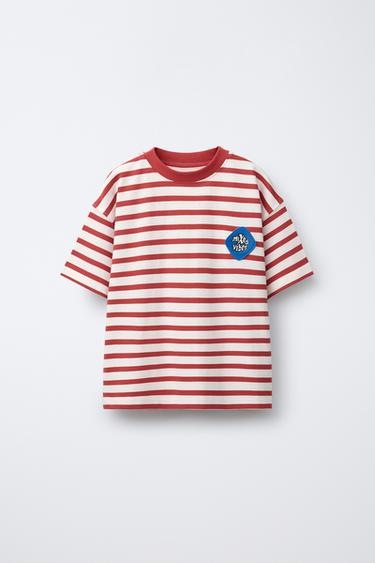 STRIPED PATCH T-SHIRT - Red / White by Zara