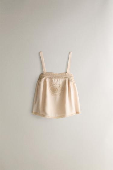 OPENWORK SATIN TOP - Light beige by Zara - Image 0