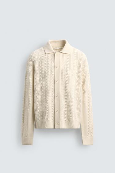 CABLE KNIT TEXTURED CARDIGAN - Ecru by Zara