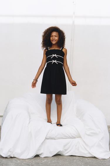 DRESS WITH CONTRAST TRIM AND BOWS - Black / Ecru by Zara