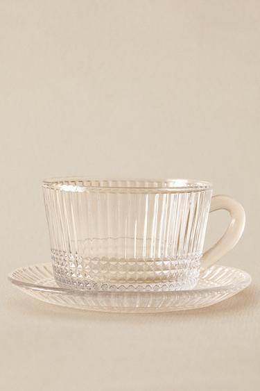 GLASS TEACUP WITH RAISED GEOMETRIC DESIGN - Transparent by Zara