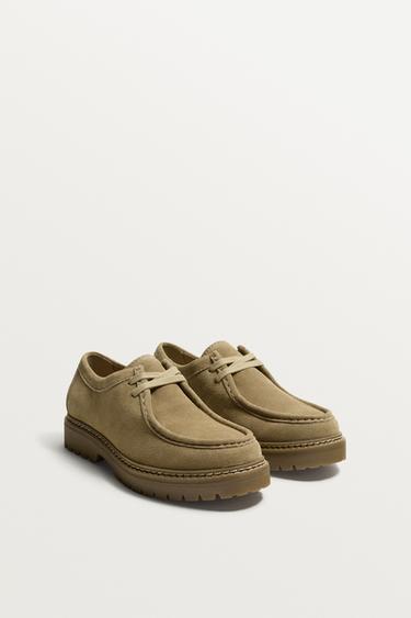 LEATHER MOC TOE SHOES - Beige by Zara