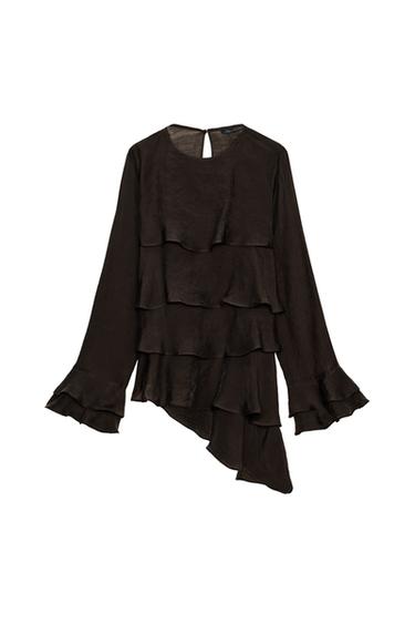 ASYMMETRIC RUFFLED TOP - Brown by Zara