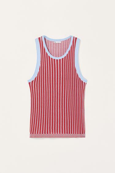 STRIPED JACQUARD KNIT TANK LIMITED EDITION - Red Stripe by Zara