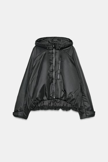 WATER-REPELLENT WINDPROOF PUFFER JACKET WITH HOODIE - Black by Zara