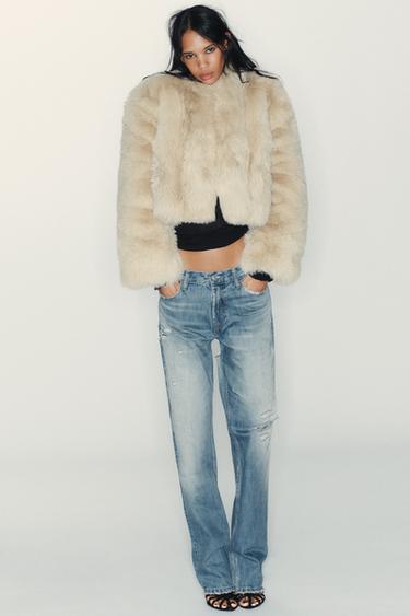 SHORT FAUX FUR COAT - Beige by Zara