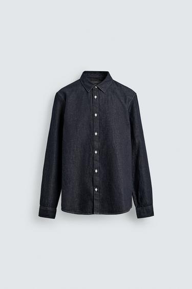 LIGHTWEIGHT COTTON/LINEN DENIM SHIRT - Indigo by Zara