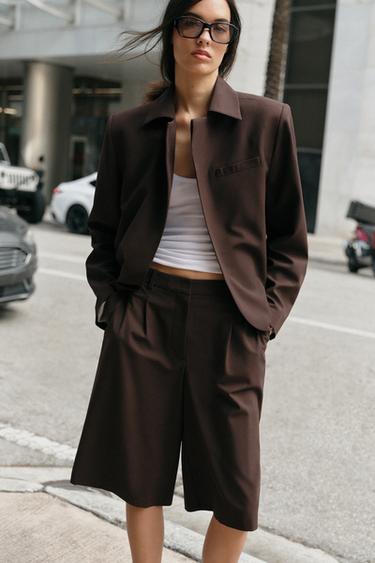 LONG BERMUDA SHORTS WITH DARTS - Brown by Zara