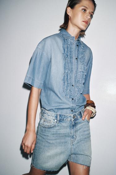 ZW COLLECTION JABOT FRILL DENIM SHIRT - Blue by Zara