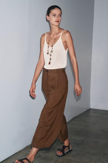 ZW COLLECTION CROPPED DARTED TROUSERS - Brown by Zara