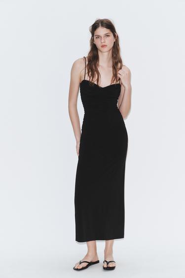 MIDI STRAPPY RUCHED DRESS - Black by Zara