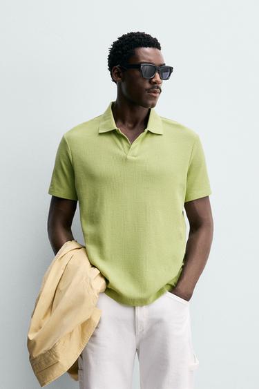 REGULAR FIT COTTON TEXTURED POLO SHIRT - Lime by Zara