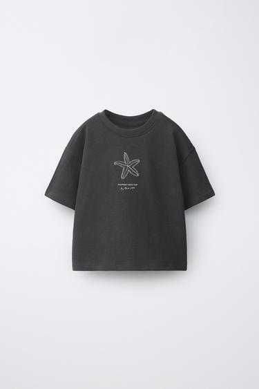 EMBROIDERED T-SHIRT - Dark anthracite by Zara