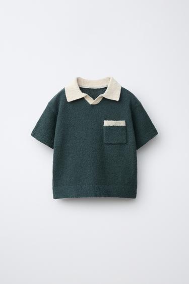 CONTRAST COLLAR KNIT POLO SHIRT - Dark green by Zara