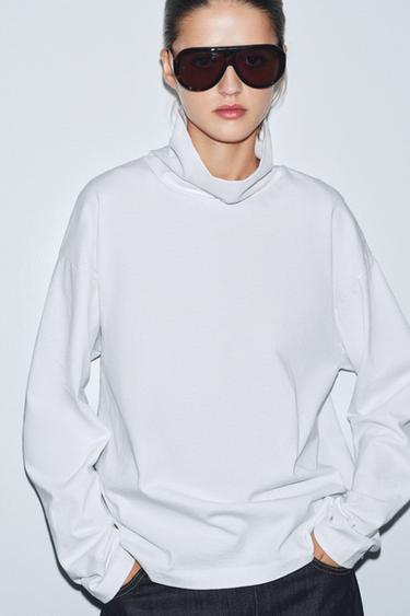 HIGH NECK T-SHIRT - White by Zara