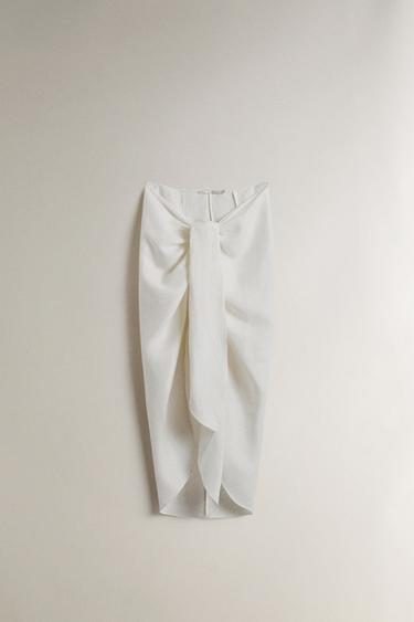 LONG LINEN BEACH SARONG WITH KNOT - Ecru by Zara - Image 0