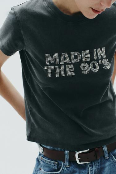 WASHED-EFFECT RHINESTONE T-SHIRT - Anthracite grey by Zara