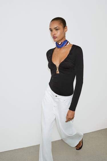 DRAPED POLYAMIDE TOP - Black by Zara