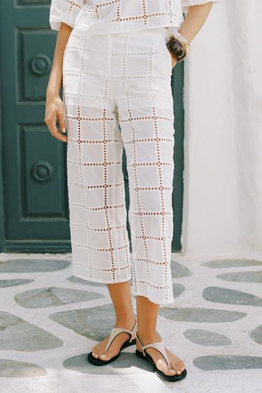 STRAIGHT-LEG TROUSERS WITH CUTWORK EMBROIDERY - White by Zara