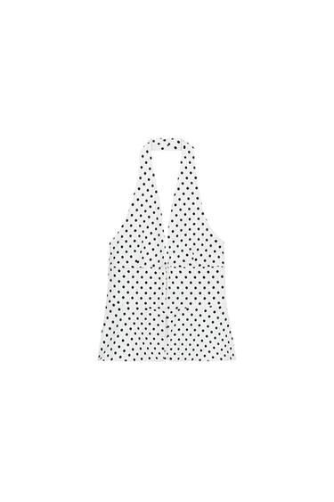 STRETCH HALTER NECK TOP WITH DOTS - Black / White by Zara